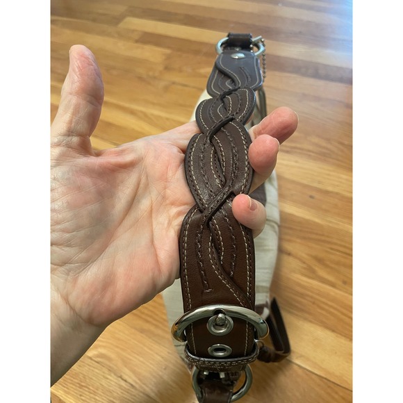 Coach Signature Canvas Hobo Neutral Shoulder Bag F12190 Braided Leather Strap - Picture 5 of 11